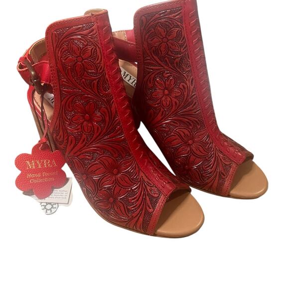 Myra Shoes - Myra Collandra Hand Tooled Booties Size 8 Western Sandals New w/Bag
